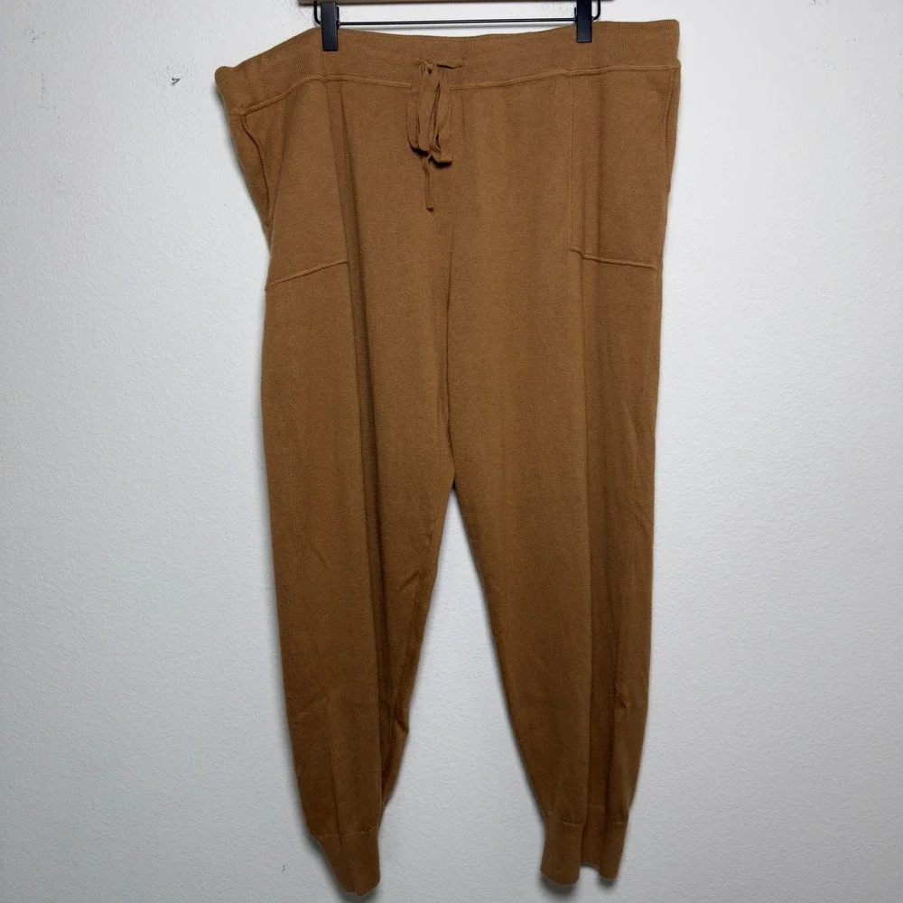 J. Crew Women Cotton Cashmere Joggers 2X Brown Knit Drawstring Pockets Pull On